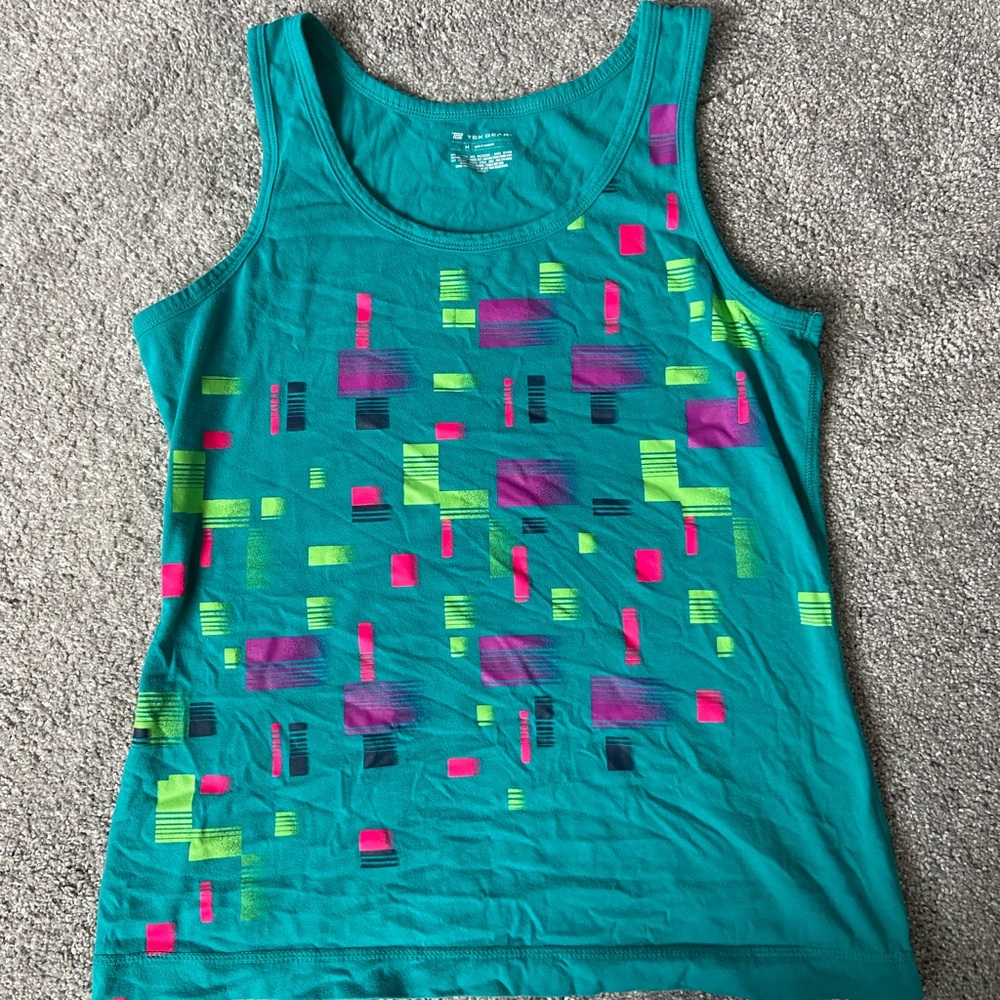 Tek Gear Teal Tank Top with Pink and Green Accents